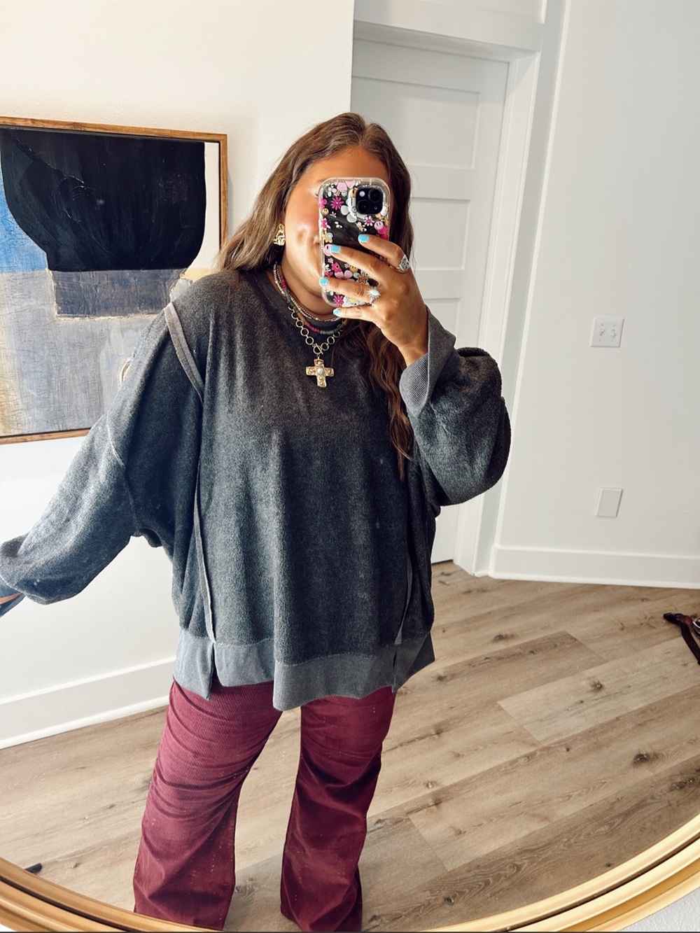 Double Zero Charcoal Grey Oversized Pullover Sweatshirt